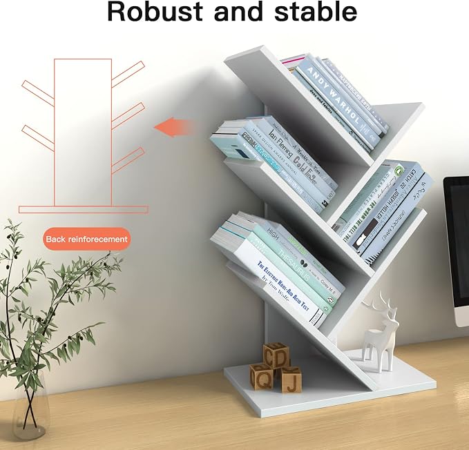 Godferyxin Small Bookcase for Desk Decor, 5-Tier White Wood Small Bookshelf – - Image 2