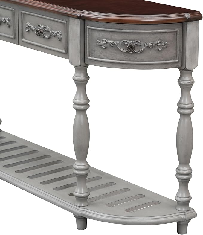 Retro Wood Curved Entryway Console Table 52-Inch Half Moon Hall Entryway Sofa - Image 6
