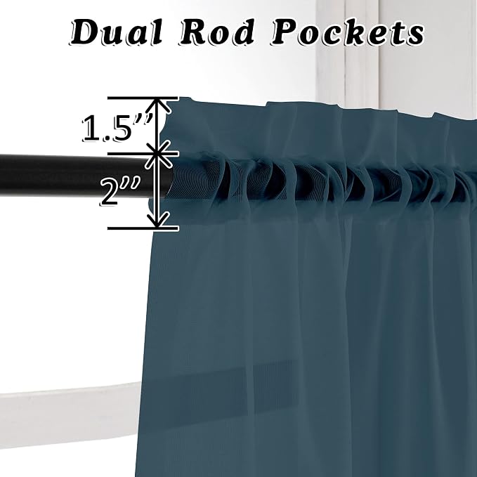 OVZME 2 Panels Sheer Dusty Blue Window Curtain 96" Length - Image 3