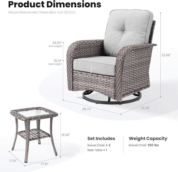 ovios 3-Piece Patio Furniture Set, Outdoor Wicker Sofa - Image 8