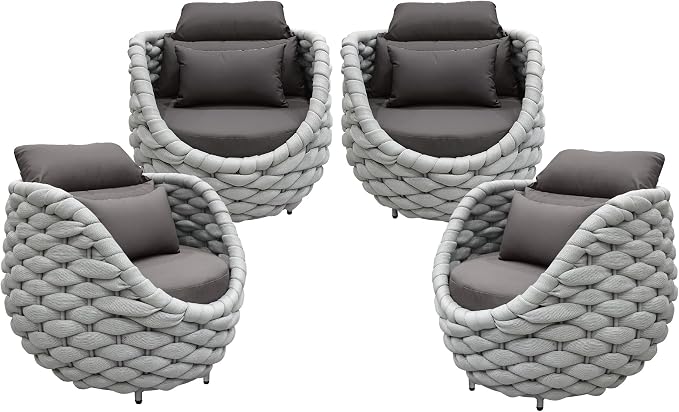 TWT Aluminum Outdoor Patio Furniture Set, 4 Textilene Armchairs Modern Outdoor - Image 7