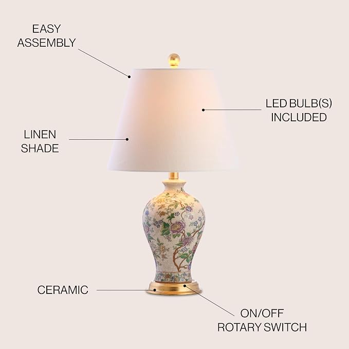 JONATHAN Y 24" Multi-Colored/Gold French Country Ceramic Floral Urn Table Lamp - Image 5