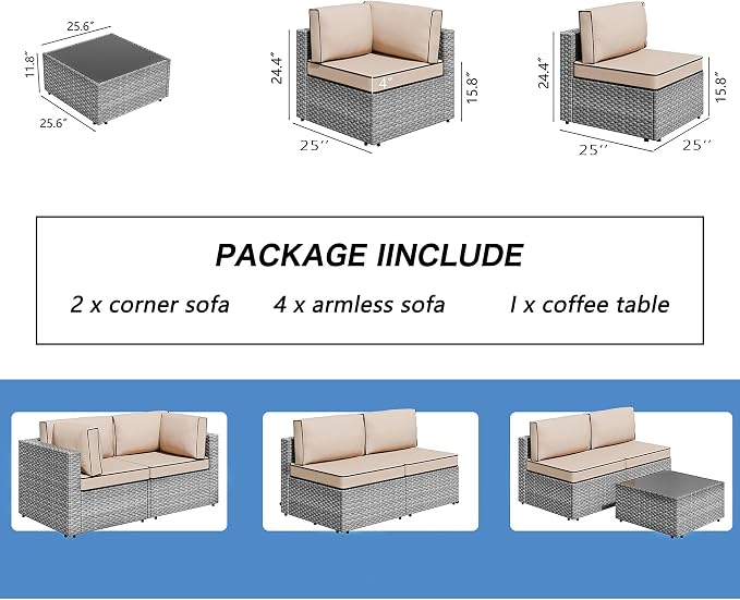 7 Piece Outdoor Patio Furniture Set, All Weather Conversation Set - Image 4