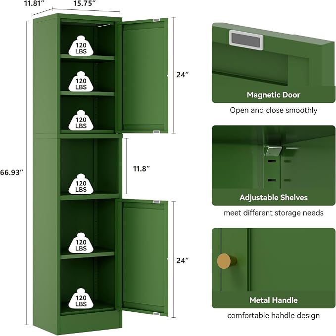 YAUWOH 2-Door Metal Storage Cabinet, Tall Slim Pantry Organizer - Image 3