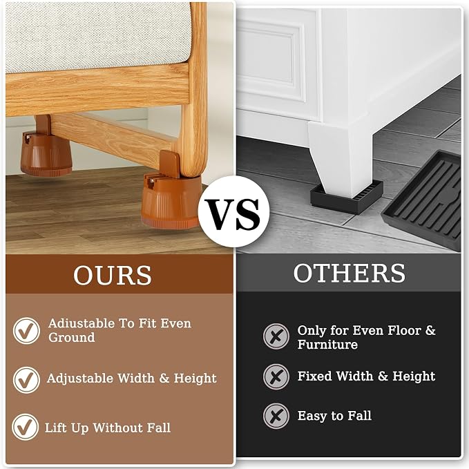 Heavy Duty Bed Risers, Furniture Height Extenders Lifts 2.36"-3.15" Storage - Image 3