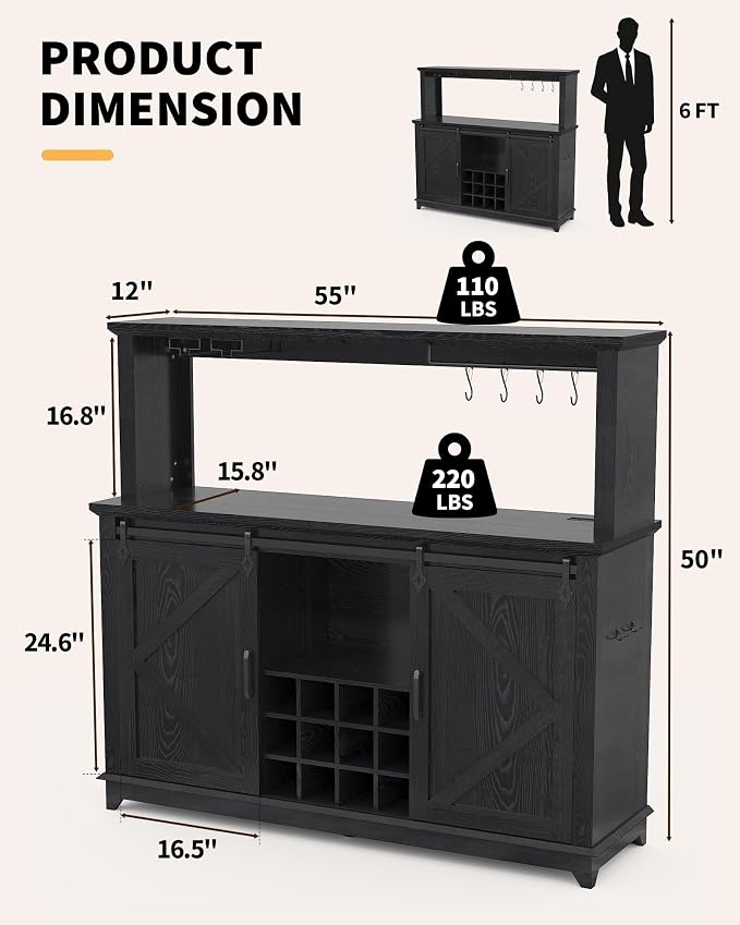 IDEALHOUSE 55" Farmhouse Coffee Bar Cabinet - Image 2