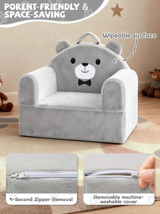Kids Sofa Chair with Removable Washable Cover & Magic-Tape Backrest Toddler - Image 5