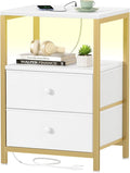 BOLUO Nightstand with Charging Station, LED Night Stand with 2 Fabric Drawers by BOLUO