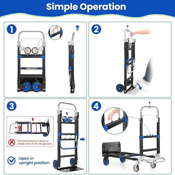 3-in-1 Folding Hand Trucks, 600Lbs Convertible Hand Truck Dolly, Heavy Duty - Image 4