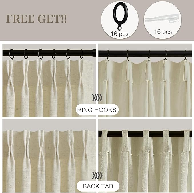 IVAPUPU Linen Pinch Pleated 84 Inch Curtains - Image 3