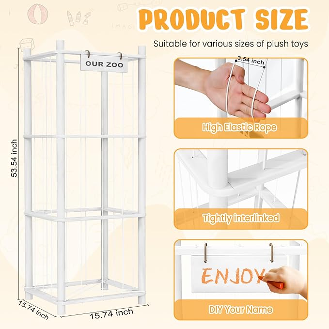 Woodure Stuffed Animal Storage & Organizer, Wooden Cute Zoo Toy Holder - Image 4