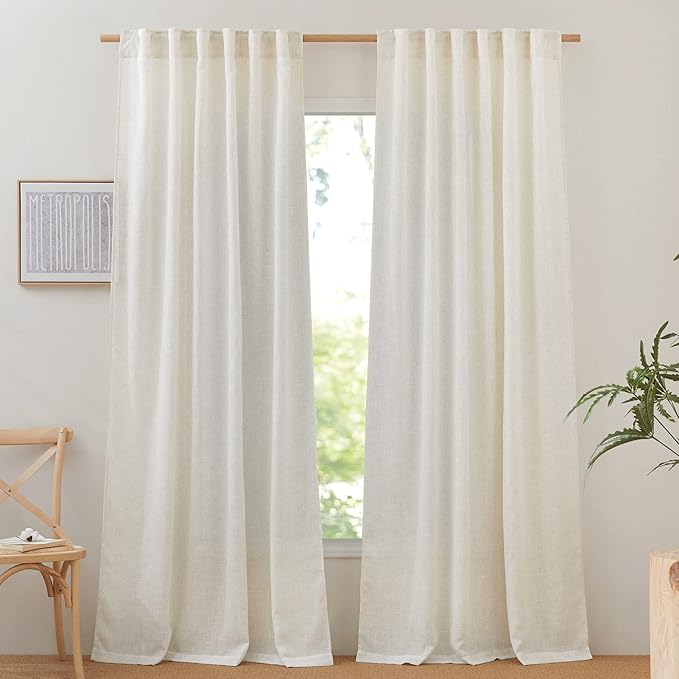 NICETOWN Linen Burlap Curtains 135 inches Long 2 Panels, Rod Pocket & Back Tab by NICETOWN