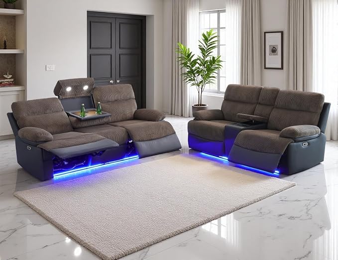 Fabric Power Reclining Sofa Set, Living Room Furniture Sets, Recliner Loveseat by LYfurniture