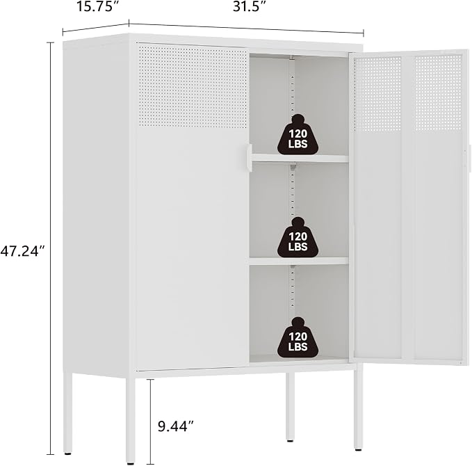 Metal Storage Cabinet, 2 Door TV Stand, Metal Mesh Accent Cabinet, Magnetic - Image 3