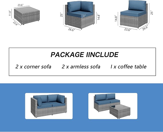 Shintenchi 5 Pieces Outdoor Patio Furniture Sets, Patio Sectional Sofa Couch - Image 8