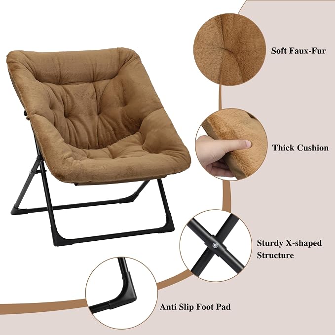 Comfy Saucer Chair for Adults, Soft Faux Fur Bedroom Chair, Accent Dorm Chairs - Image 6
