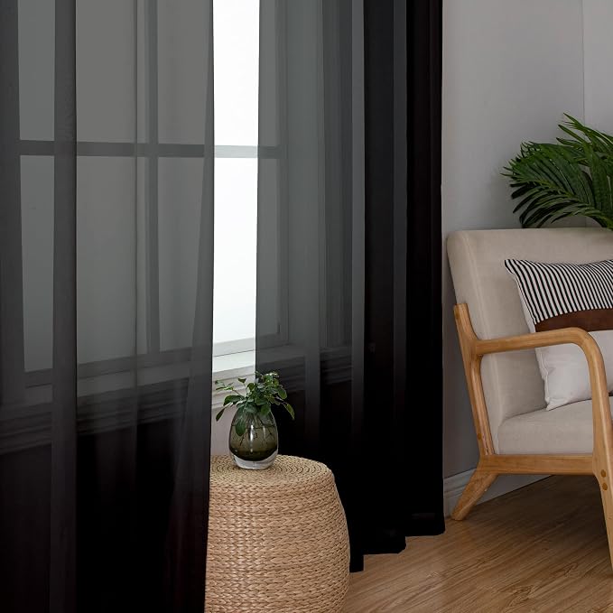 Simplebrand Black Sheer Curtains 84 Inches Long, Light Filtering Rod Pocket - Image 5