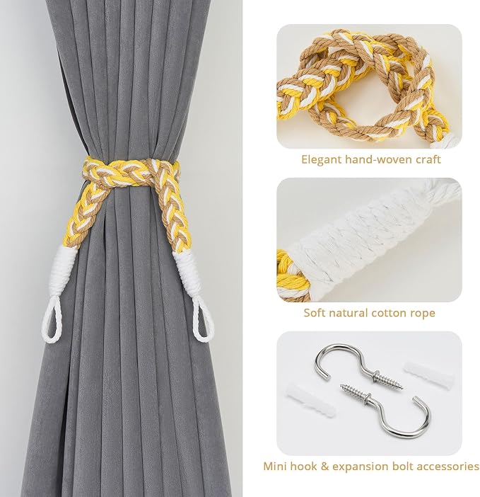 NICEEC 2 Pack Natural Cotton Rope Curtain Tiebacks Elegant Boho Style - Image 2
