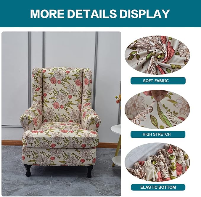 KRFOONN Wingback Chair Covers Slipcovers 2 Piece Stretch Wing Chair Covers - Image 3