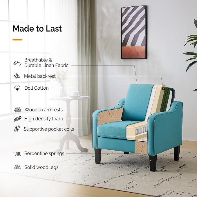 VINGLI Accent Chairs for Living Room Mid Century Modern Chair Sofa Chair - Image 5