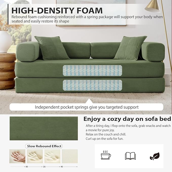4-in-1 Folding Convertible Sofa Bed, 78 Inch Oversized Corduroy Upholstered - Image 4