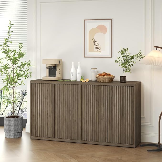 Fluted Sideboard Cabinet with Storage, Mid Century Modern Accent Cabinet - Image 6