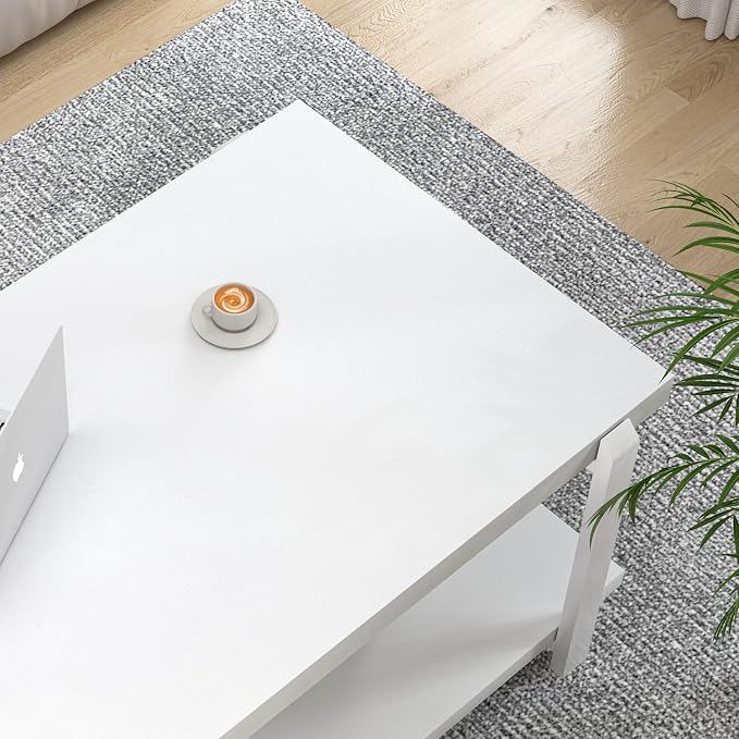 FOLUBAN White Coffee Table, Modern Rustic Wood and Metal Center Table - Image 4