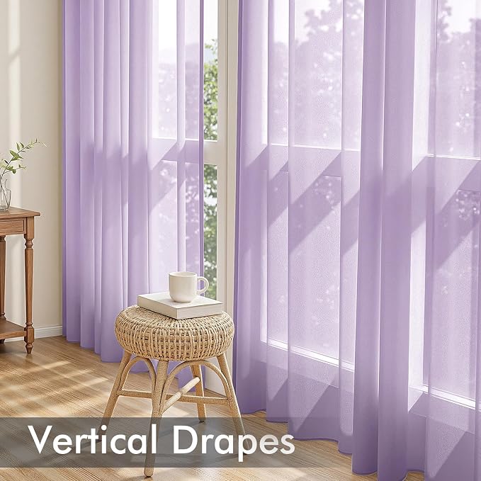 MIULEE Light Purple Sheer Curtains 84 Inches Long, 4 Panels Set, Lavender Light - Image 4