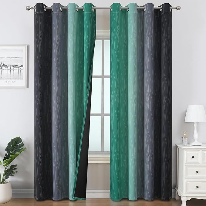 Estelar Textiler Green & Black Ombre Blackout Curtains 96 Inch Length 2 Panels by ESTELARTEXTILER
