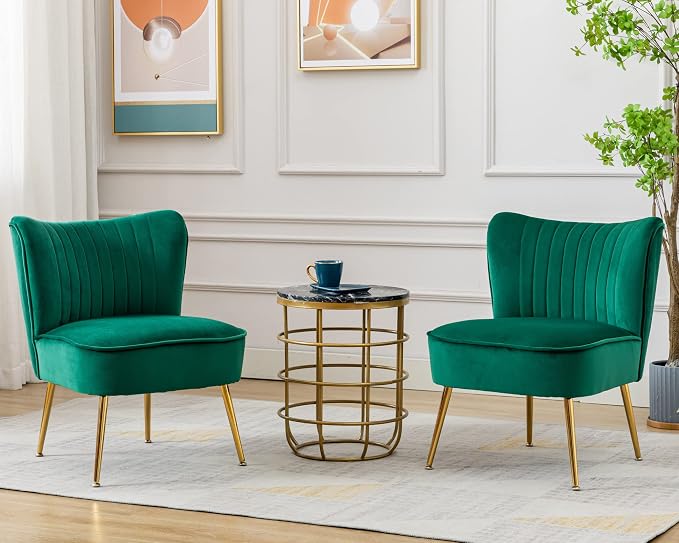 Velvet Accent Chair Set of 2 Comfy Living Room Chairs by Janoray
