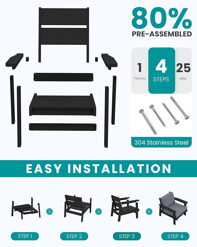 SERWALL HDPE Outdoor Furniture Set, 2 Piece All Weather Wood-Like Outdoor Sofa - Image 9