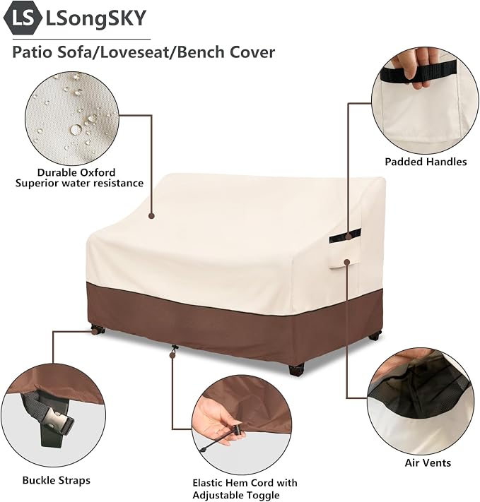 Patio 3-Seater Sofa Cover, Outdoor Couch Cover Fits up to 76W x 32.5D x 33H - Image 4