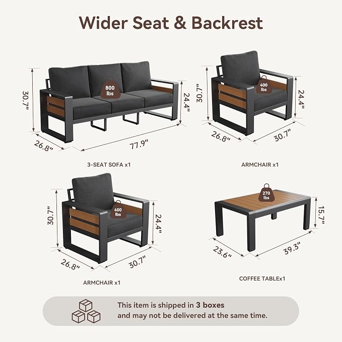 Aoxun Aluminum Patio Furniture Set, 5 Seats Sectional Metal Patio Furniture - Image 2