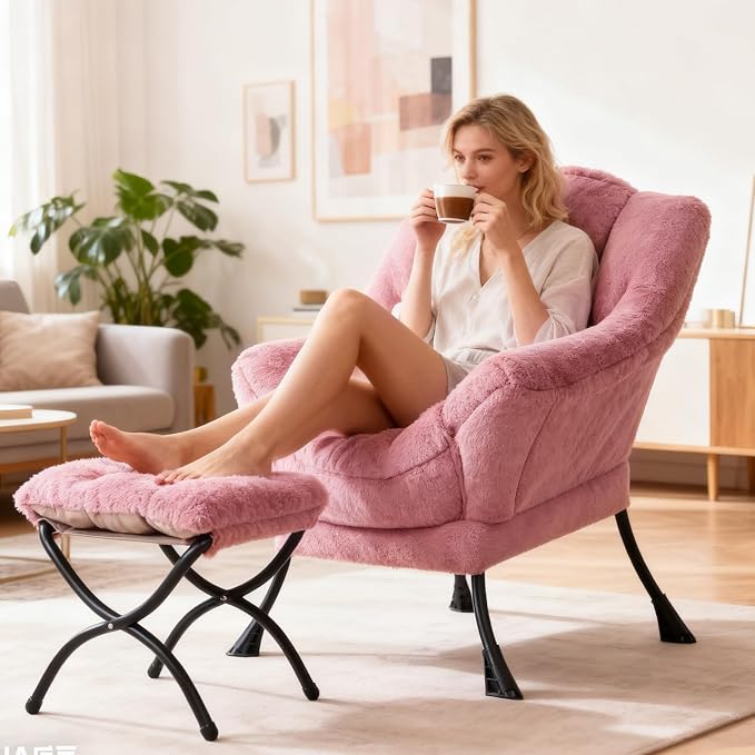 Lazy Chair with Ottoman, Modern Accent Chair Contemporary Sofa Chair with - Image 8