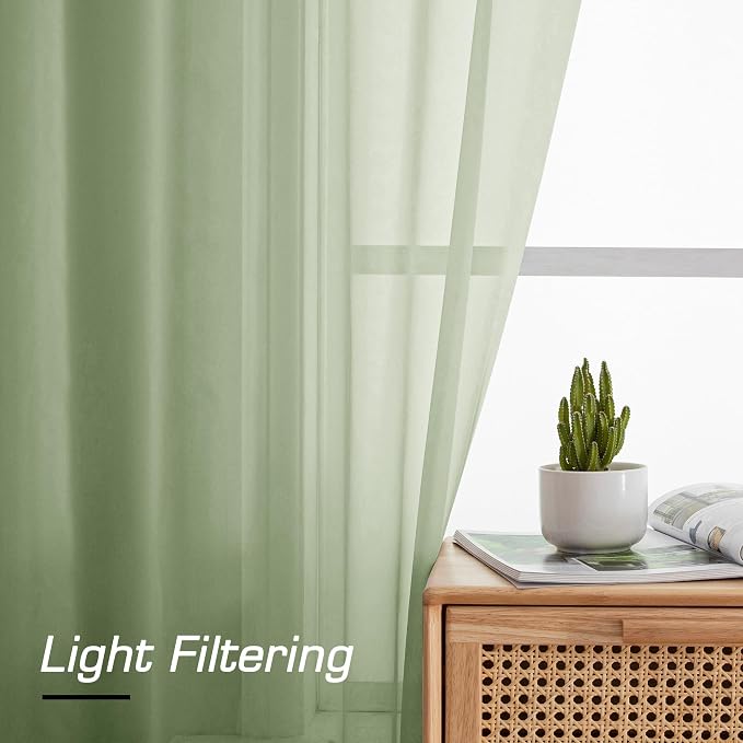 Simplebrand Light Green Sheer Curtains 84 Inches Long 2 Panels, Light Filtering - Image 6