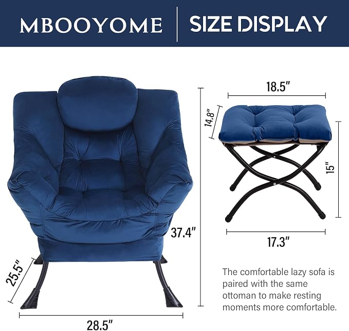 MBOOYOME Lazy Chair with Folding Ottoman, Modern Accent Armchair with Armrests - Image 3