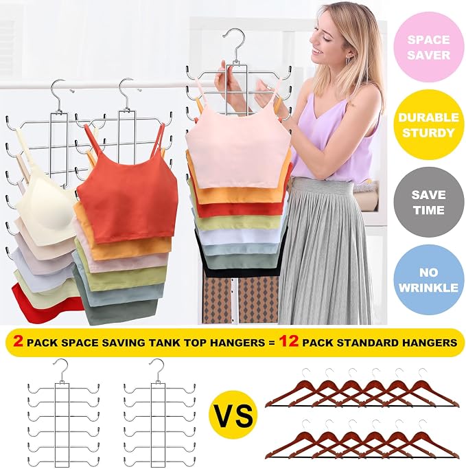 Metal Tank Top Hanger 2 Pack, Space Saving Bra Organizer - Image 4
