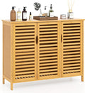 Giantex Bamboo Bathroom Storage Cabinet, 3-Door Storage Organizer by Giantex