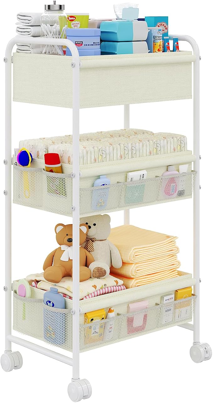3-Tier Baby Diaper Caddy Cart Organizer, Mobile Nursery Storage Carts by Cidaziya
