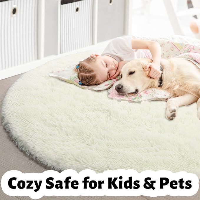 Amdrebio Ivory White Big Round Rug 7Ft - Image 4