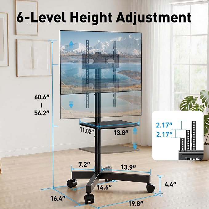 PERLESMITH Rolling TV Stand for 23-63 Inch Flat/Curved Screen TVs up to 88 lbs - Image 2