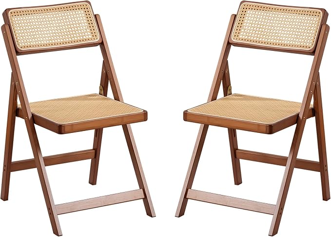 Furlide Rattan Folding Chairs, Modern Mid Century Dining Chairs Set of 2 by Furlide