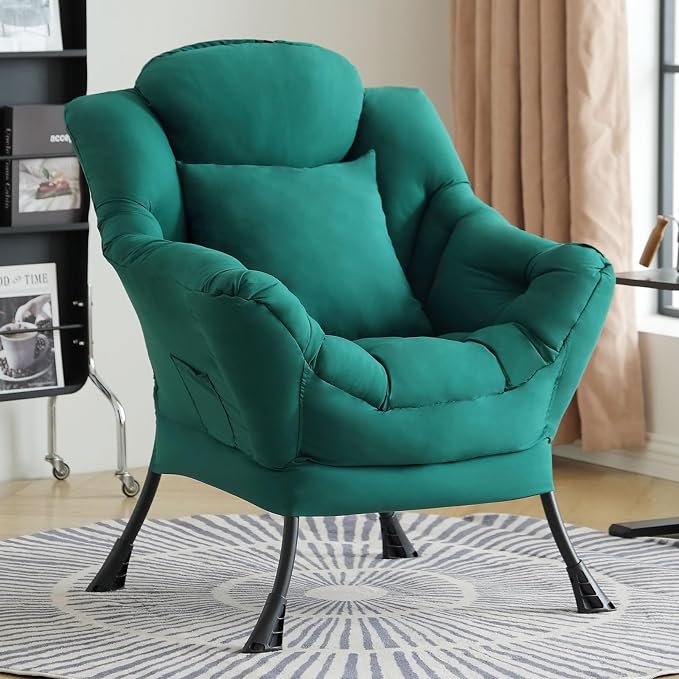 Lazy Chair for Living Room, Large Dark Green Accent Chair by HomeEastllyHome