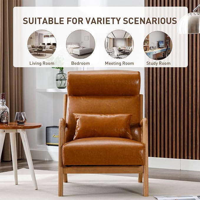 ANJ Mid Century Modern High Back Accent Chairs Set of 2, Single Lounge Armchair - Image 6