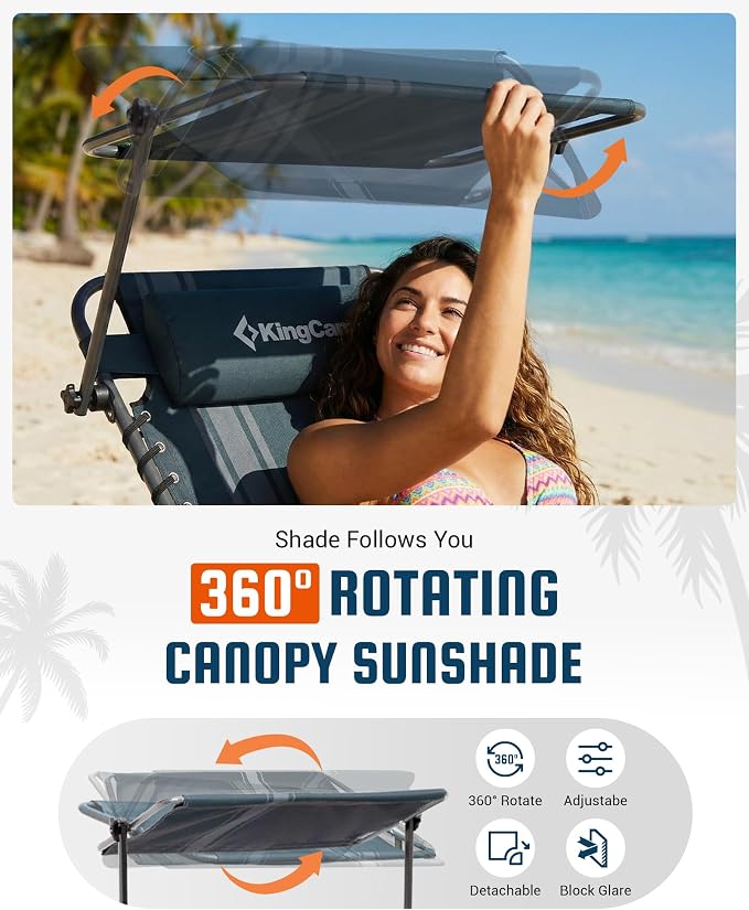 KingCamp Lounge Chair with face Hole & Canopy Shade, 400LBS Folding Portable - Image 4