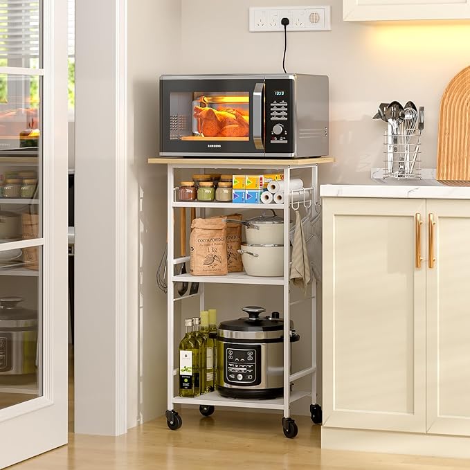 ThreeHio Rolling Kitchen Microwave Cart, 4 Tier Microwave Table Stand - Image 2
