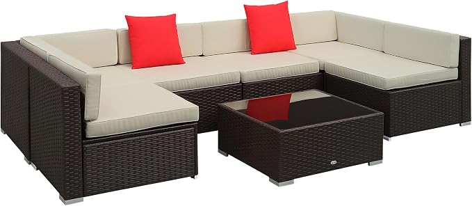 Outsunny 7 Piece Patio Furniture Set, Wicker Outdoor Sectional Sofa Set by Outsunny
