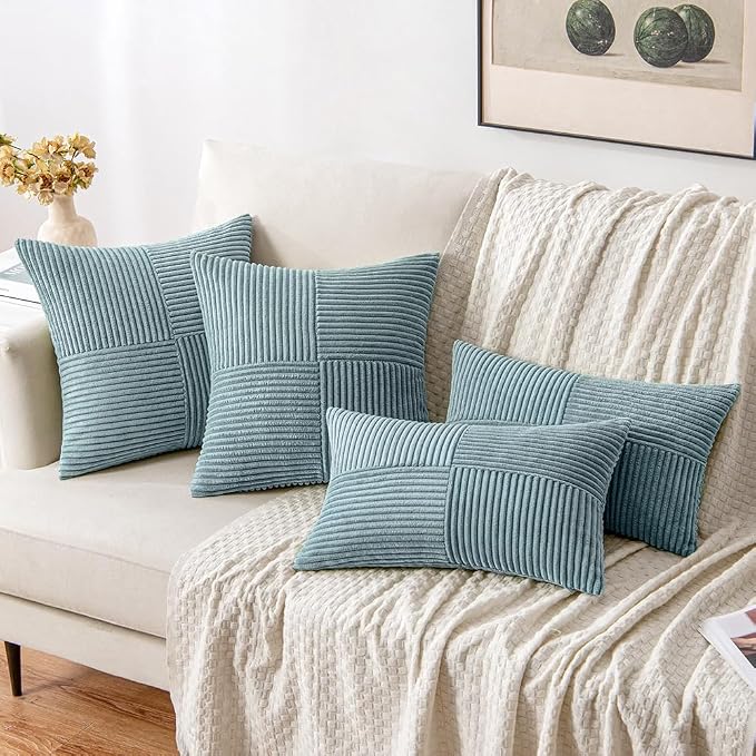 MIULEE Sky Blue Decorative Lumbar Throw Pillow Covers 12x20 Inch - Image 4