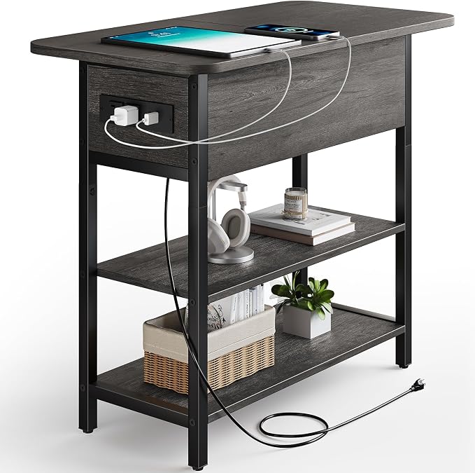 Yoobure End Table with Charging Station, Flip Top Side Table with USB Ports and by Yoobure