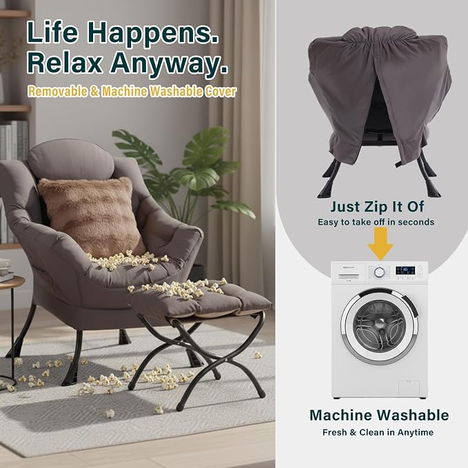 Lazy Chair with Ottoman, Large Accent Chair with Ottoman and a Throw Pillow - Image 6